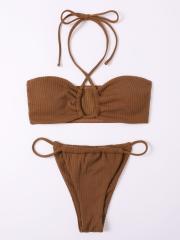 Solid Color Micro Bikini Sets Halter Beach Equipment For Women PQK23
