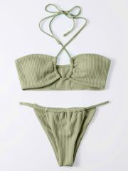 Solid Color Micro Bikini Sets Halter Beach Equipment For Women PQK23
