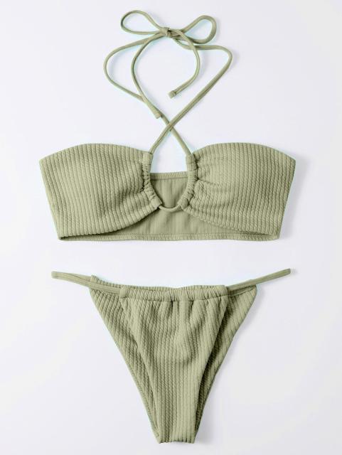Solid Color Micro Bikini Sets Halter Beach Equipment For Women PQK23