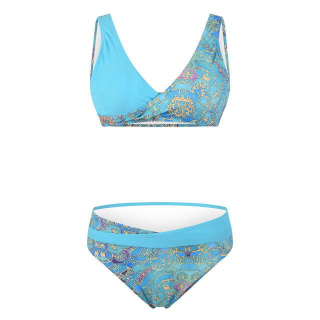 Digital Printed Bikini Set For Lady Beach Equipment Retro Swimming Suit Women PQ22150
