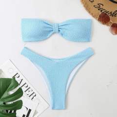 Solid Color Off Shoulder Bikini Sets Beach Equipment For Women PQ22011
