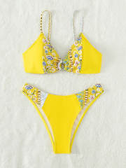 Yellow Floral Bikinis Set For Lady Water Sports Wear Beach Equipment PQ8198