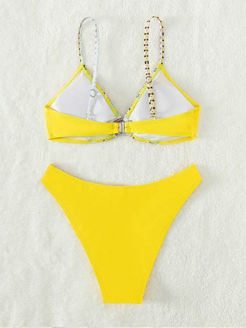 Yellow Floral Bikinis Set For Lady Water Sports Wear Beach Equipment PQ8198