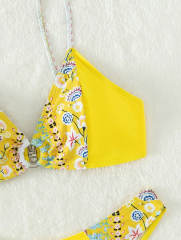 Yellow Floral Bikinis Set For Lady Water Sports Wear Beach Equipment PQ8198