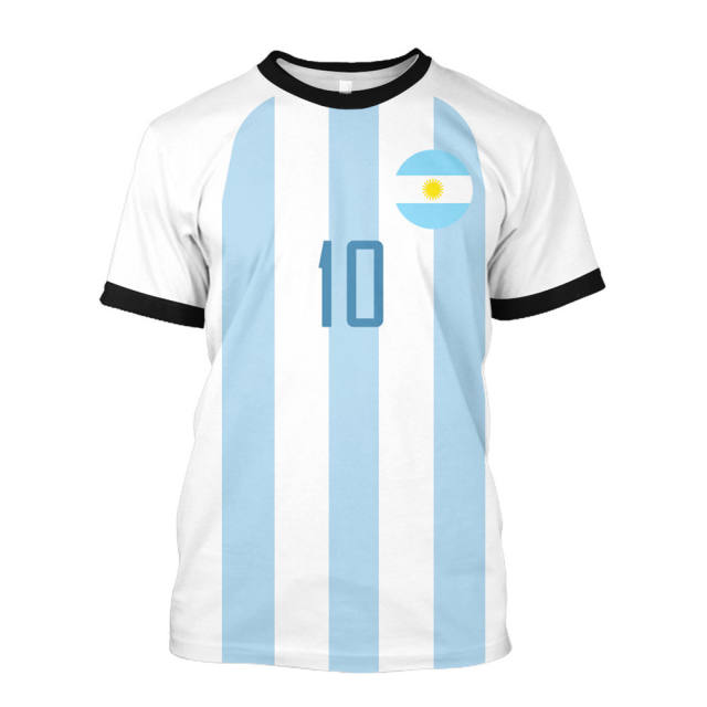 Leo Messi Fans T-shirts For Adult Argentina 3 Three Stars Football Souvenirs Tees PQAR001