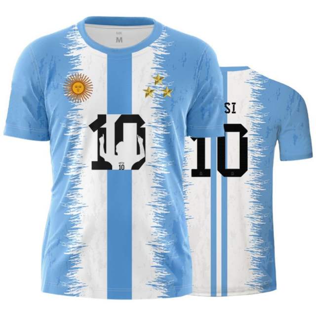 Leo Messi Fans T-shirts For Adult Argentina 3 Three Stars Football Souvenirs Tees PQAR001
