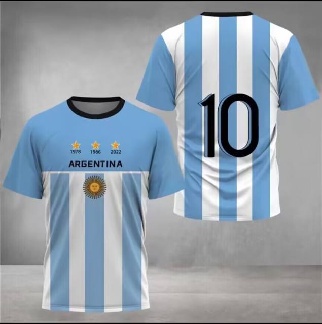 Leo Messi Fans T-shirts For Adult Argentina 3 Three Stars Football Souvenirs Tees PQAR001