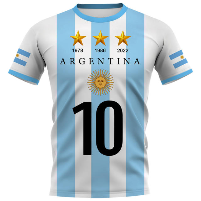 Leo Messi Fans T-shirts For Adult Argentina 3 Three Stars Football Souvenirs Tees PQAR001