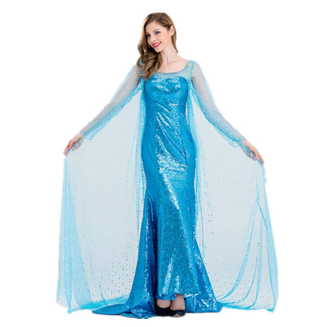 Elsa In Frozen Cosplay Costume Halloween Fancy Dress Woman Snow Queen Uniform PQE008