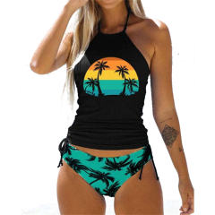 Coconut Tree Print Tankini Set Oversize Swimsuit Swimming Costume For Woman PQBY223