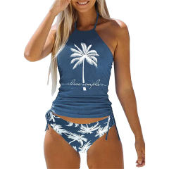 Coconut Tree Print Tankini Set Oversize Swimsuit Swimming Costume For Woman PQBY223