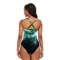 Digital Print One Piece Swimsuit Women Vintage Swimwear Fashion Floral Monokini PQ2104