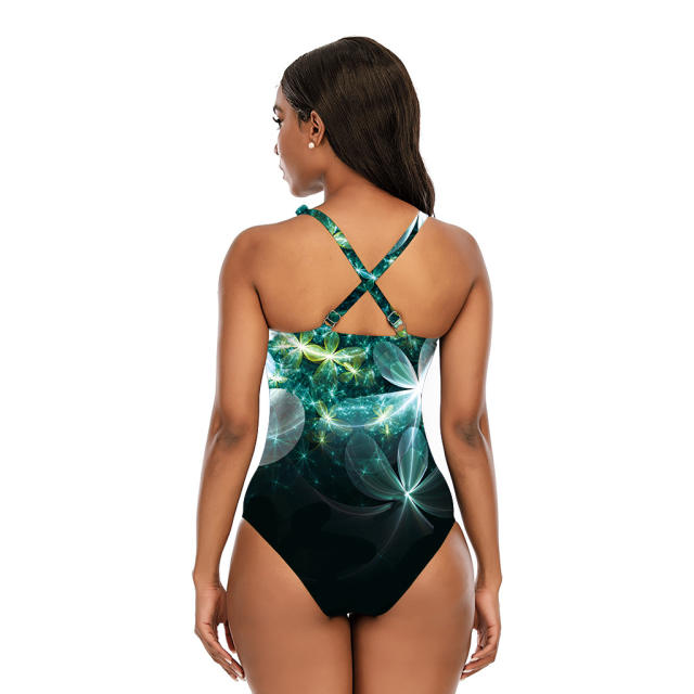 Digital Print One Piece Swimsuit Women Vintage Swimwear Fashion Floral Monokini PQ2104