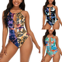Leaf Print One Piece Swimsuit Women Oversize Vintage Swimwear Fashion Monokini PQ2114