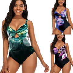 Digital Print One Piece Swimsuit Women Vintage Swimwear Fashion Floral Monokini PQ2104
