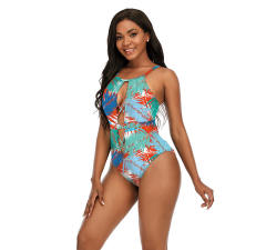 Leaf Print One Piece Swimsuit Women Oversize Vintage Swimwear Fashion Monokini PQ2114