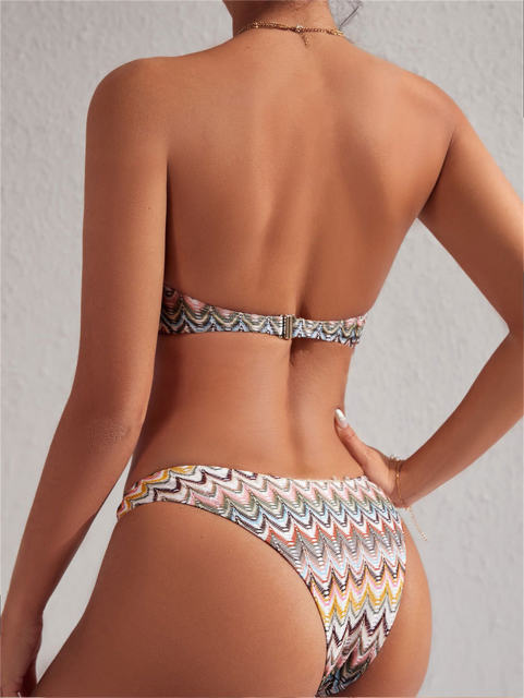 Striped Bandeau Bikinis Set Hot Brazilian Sexy Swimming Costume PQH895