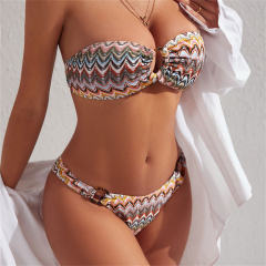 Striped Bandeau Bikinis Set Hot Brazilian Sexy Swimming Costume PQH895