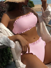 Women's Bandeau Bikinis Solid Color Swimwear Brazilian Sexy Swimming Costume PQ1466