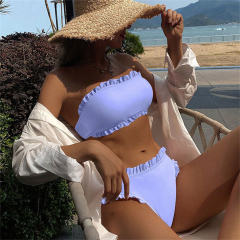 Women's Bandeau Bikinis Solid Color Swimwear Brazilian Sexy Swimming Costume PQ1466