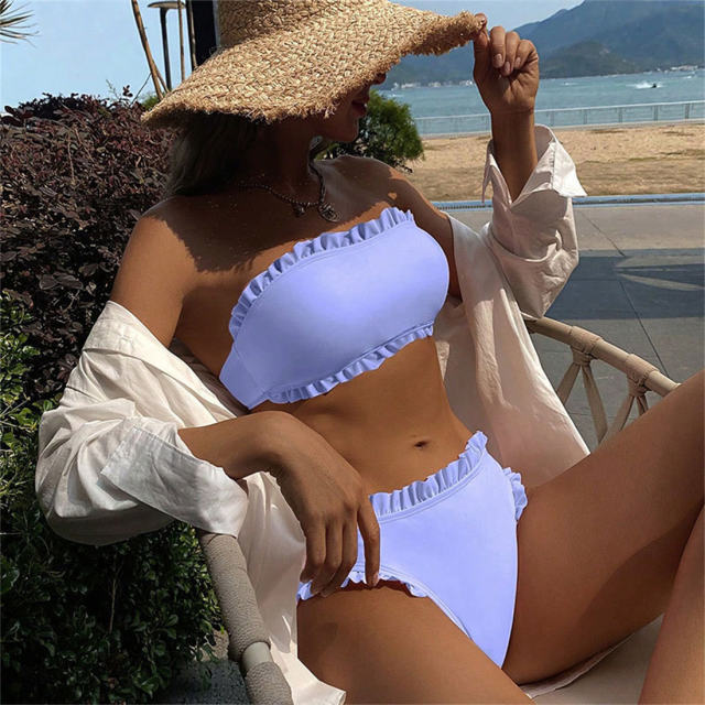 Women's Bandeau Bikinis Solid Color Swimwear Brazilian Sexy Swimming Costume PQ1466