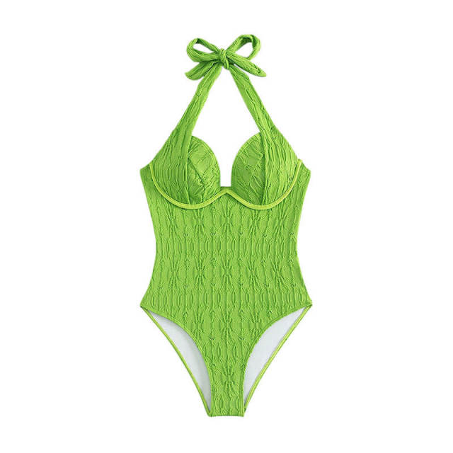 Retro One Piece Swimsuit Green Swim Wear for Women 2023 Vintage Beachwear PQXM074