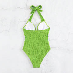 Retro One Piece Swimsuit Green Swim Wear for Women 2023 Vintage Beachwear PQXM074