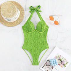 Retro One Piece Swimsuit Green Swim Wear for Women 2023 Vintage Beachwear PQXM074