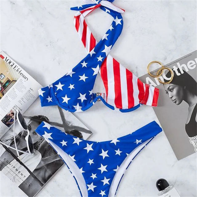 American Flag Swimming Costume Women US Flag Bikinis Set PQ22196