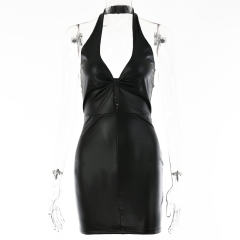 Faux Leather Dress For Woman Sexy PU Dresses Fetish Wear PQ9097