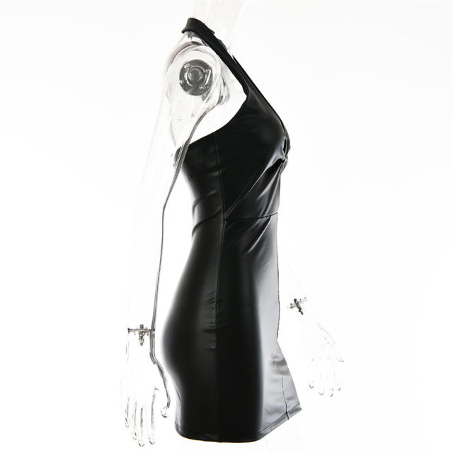 Faux Leather Dress For Woman Sexy PU Dresses Fetish Wear PQ9097