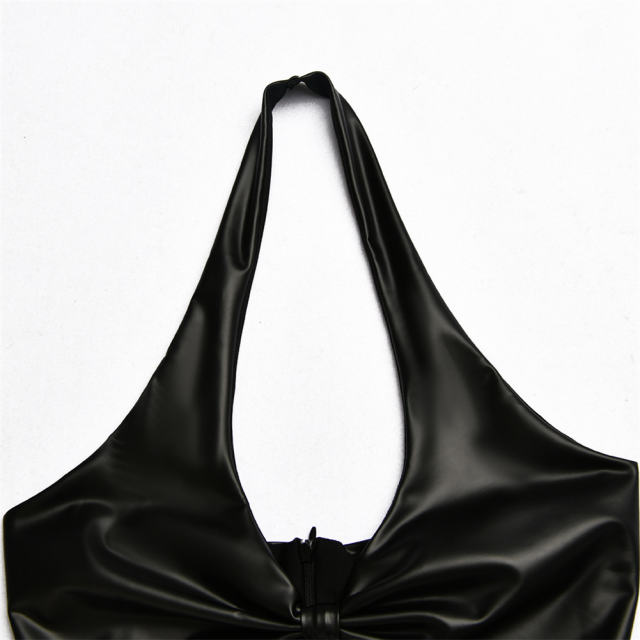 Faux Leather Dress For Woman Sexy PU Dresses Fetish Wear PQ9097