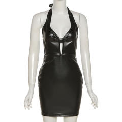 Faux Leather Sexy Dress For Woman Club Dresses Fetish Wear PQ2063