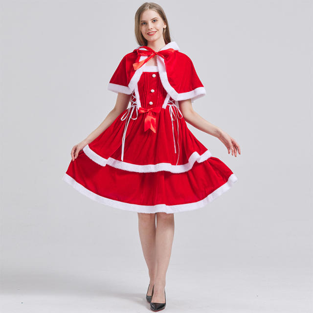 Plush Christmas Dress Women Sexy Fur Xmas Costume PQ1201
