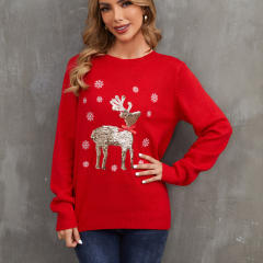 Christmas Sequin Moose Sweaters Women Wholesale Santa T-shirt Xmas Tops PQZH04A