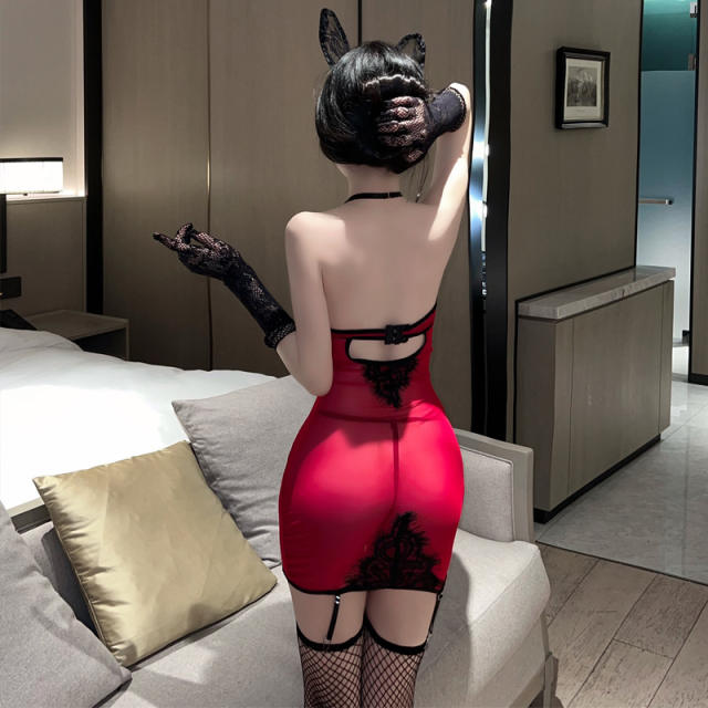 Wholesale Babydoll Lingerie Sexy Cat Woman Lace Sleepwear PQ1438