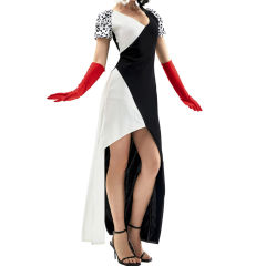 Cruella De Vil Costume For Woman Dalmatians Halloween Cosplay Fancy Dress PQ9059