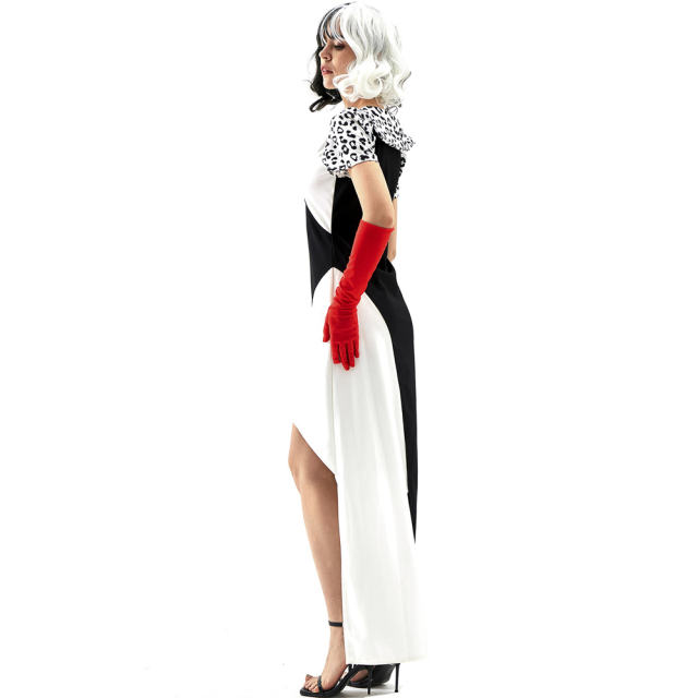 Cruella De Vil Costume For Woman Dalmatians Halloween Cosplay Fancy Dress PQ9059