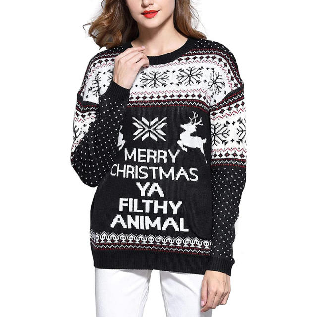 Ugly Christmas Moose Sweaters Women Winter Knitwear Xmas Elk Tops PQZH04E