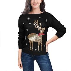 Christmas Sequin Moose Sweaters Women Wholesale Santa T-shirt Xmas Tops PQZH04A
