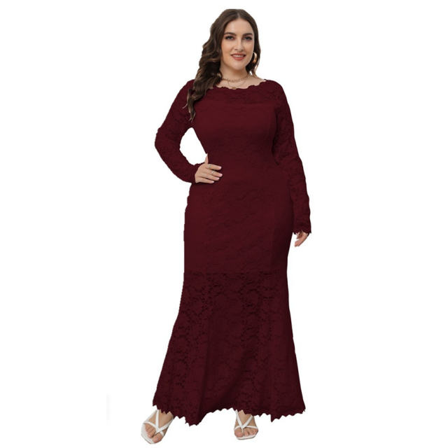 Sexy Plus Size Lace Dress For Women Elegant Evening Dresses PQ0208