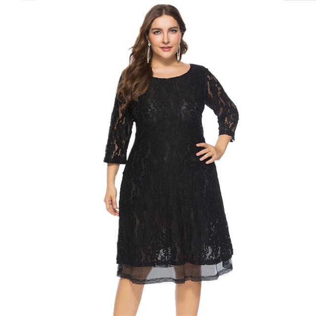 Sexy Midi Dress For Women Half Sleeve Elegant Lace Dresses PQ0053