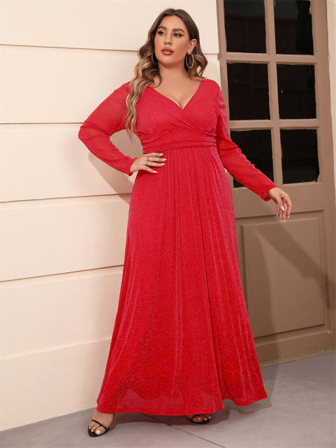Plus Size Casual Dress For Women Elegant Mesh Evening Dresses PQ0215
