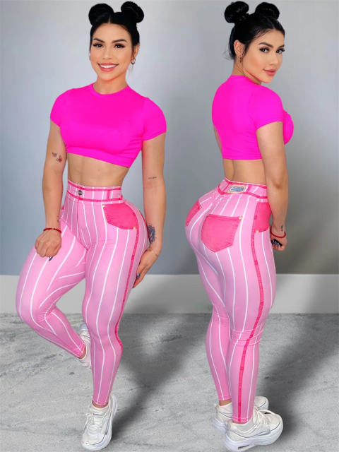 Wholesale Jeans Print Jogging Clothing Athletic Wear Fitness Leggings PQ1651