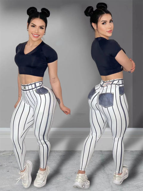 Wholesale Jeans Print Jogging Clothing Athletic Wear Fitness Leggings PQ1651