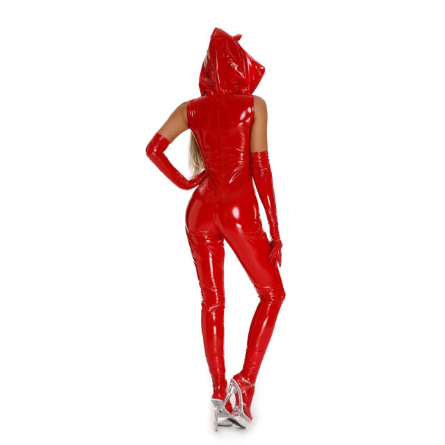 Wholesale Sexy Catsuit Faux Leather Jumpsuit Fetish Wetlook Zentai Women PQ6853