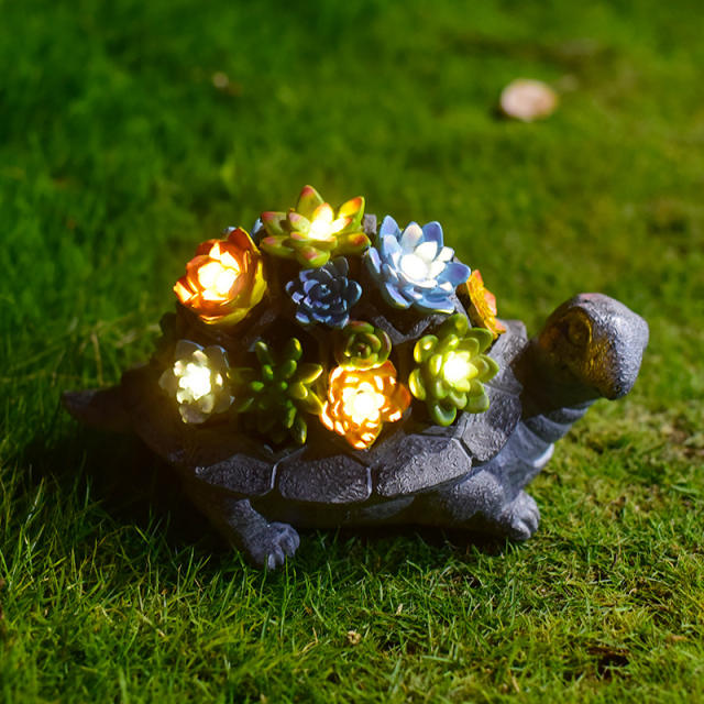 Succulents Turtle Solar Resin Ornament Garden LED Lamp PQ8690