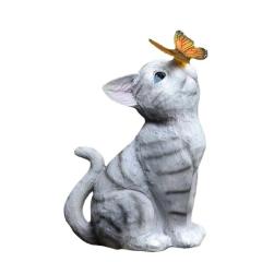 Cat Solar Resin Ornament Garden LED Lamp PQ-FTX082