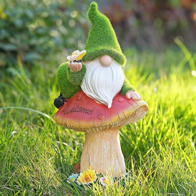 Elf Mushroom Solar Outdoor Ornament Resin Garden LED Lamp PQ204