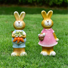 2PCS Rabbit Ceramic Home Ornaments Bunny Outdoor Crafts PQ2888